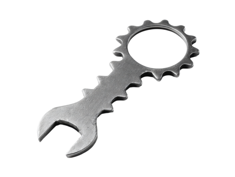 Mechanical garage wrench tool industrial close-up photography. Isolated on transparent background, png.