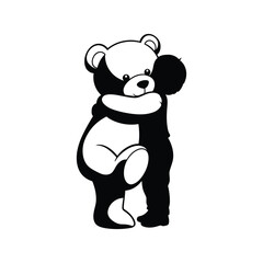 A teddy bear silhouette is giving a hug isolated on white background, symbolizing love and comfort