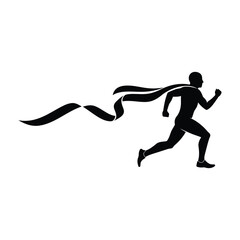 A runner breaks through the finish line ribbon, symbolizing success and achievement isolated on white background
