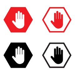 Stop sign with hand icon. Stop sign with hand solid and line icon. vector illustration. eps file.