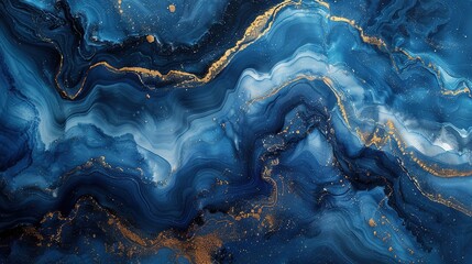 Stunning Blue Abstract Art: Marble Texture with Gold Accents