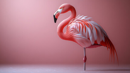 Elegant Flamingo on Pink Background - Minimalist Bird Photography
