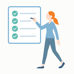 Flat Illustration of a Woman Checking Task List on Board