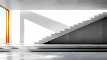 Modern Minimalist Interior with White Staircase and Large Window