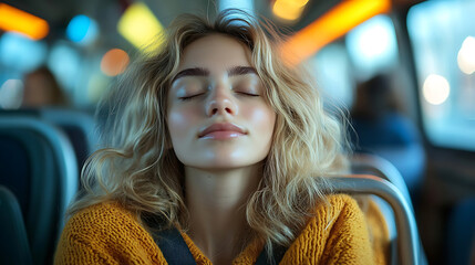 Peaceful Slumber on Public Transport Young Woman Napping on a Bus