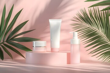 Pink Beauty Product Packaging: Elegant Skincare on a Pastel Background