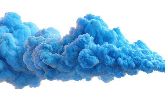 Dynamic blue smoke cloud formation graphic design. Isolated on transparent background, png.