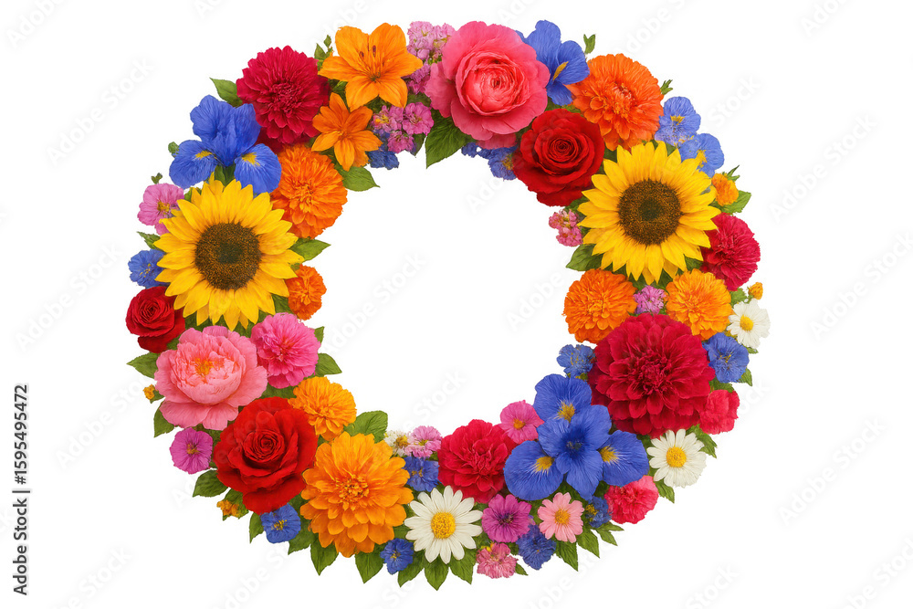 Poster vibrant wreath of various colorful flowers forms a beautiful circle, perfect for adding a touch of n