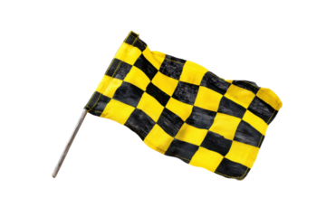 Race flag waving at sports event outdoor stadium flag image. Isolated on transparent background, png.
