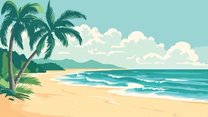 Obraz premium Tropical Beach Paradise with Palm Trees - Relaxation and Serenity Concept