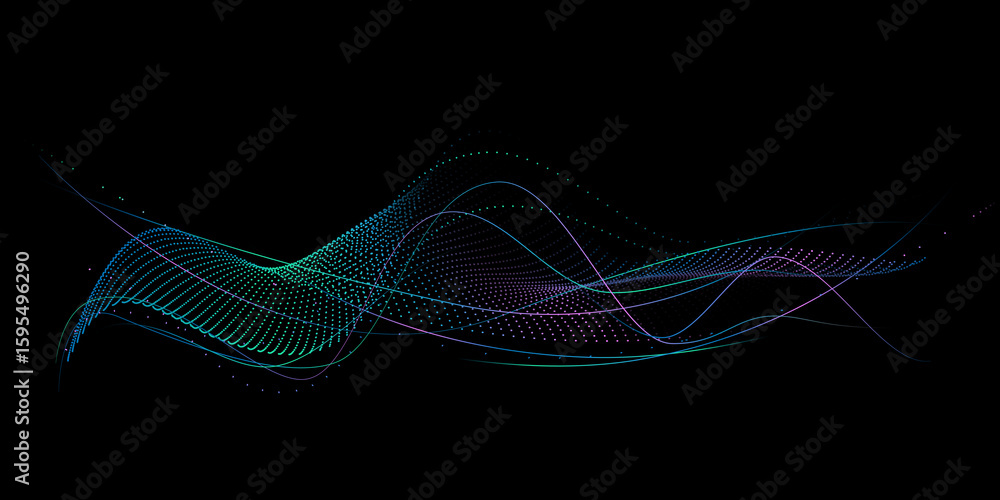 Aufkleber big data, network technology, science. abstract background, fluid dot particles wave pattern and smo