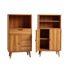 Modern Wooden Storage Cabinet with Open Shelves and Doors