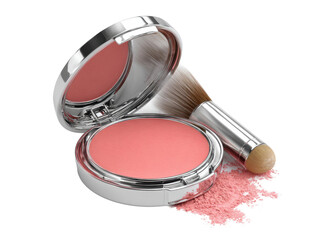Makeup application process blush beauty studio product display. Isolated on transparent background, png.