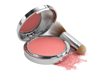 Makeup application process blush beauty studio product display. Isolated on transparent background, png.