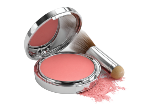 Makeup application process blush beauty studio product display. Isolated on transparent background, png.