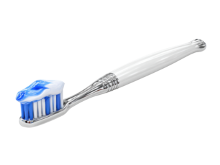 Brushing teeth routine bathroom hygiene product indoor close-up. Isolated on transparent background, png.