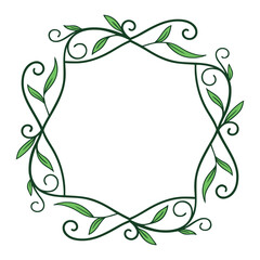Tropical dark and light green leaves frame on white background