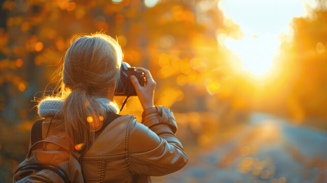 Photographer captures golden autumn landscape. Warm hues and scenic beauty on display.