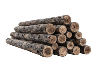Timber stacking process forest woodworking outdoor close-up. Isolated on transparent background, png.