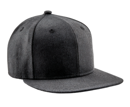 Stylish black cap urban setting product photography casual vibe. Isolated on transparent background, png.