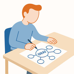 Minimalist Cartoon Man Drawing Ideas on Paper for Brainstorming Session