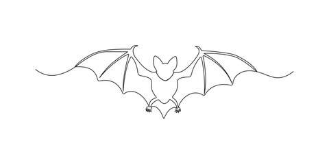 Halloween Bat Flying Continuous One Line Drawing, minimalist sketch one line art vector illustration, Halloween bat spooky concept, Linear style.