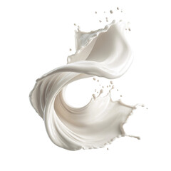 Soft milk splash with droplets, isolated on transparent cutout background