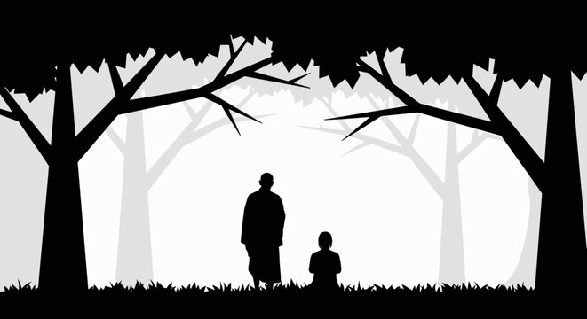 A silent moment shared beneath the trees, a timeless connection observed