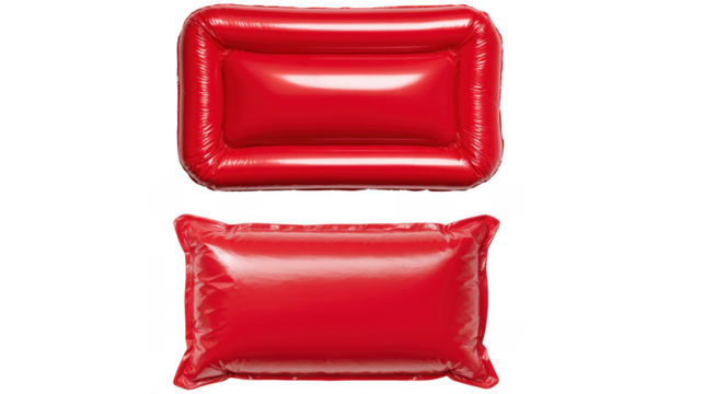Two red inflatable pillows isolated on a transparent background