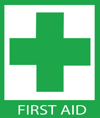Obraz premium green FIRST AID sign with text and cross white symbol with green background