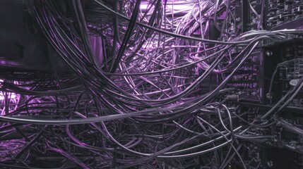 Intricate network of tangled cables