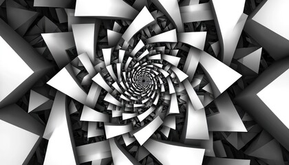 Abstract 3D Swirling Vortex: Monochrome Geometric Pattern