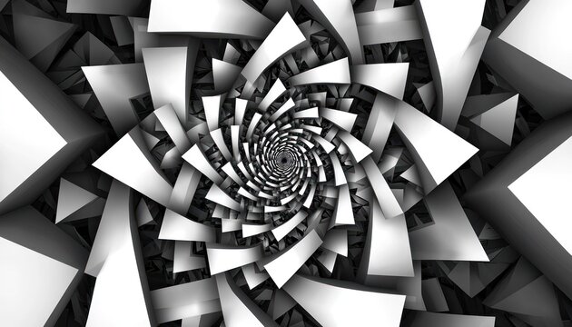 Abstract 3D Swirling Vortex: Monochrome Geometric Pattern