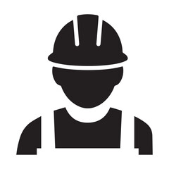 Simple Icon of a Construction Worker. worker wearing a hard hat and safety vest  black silhouette icon of a construction.