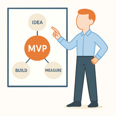 Flat Illustration of Minimal Viable Product Presentation with Man Presenting