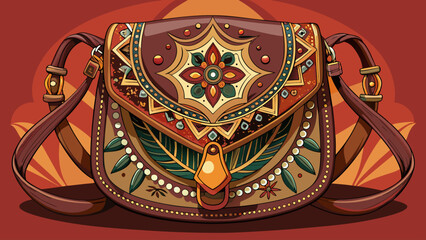 Leather crossbody bag with intricate ethnic design, Bali, accessories