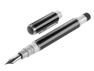 Office desk product photography elegant minimalist fountain pen. Isolated on transparent background, png.