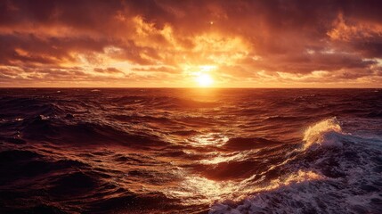 Obraz premium Dramatic sunset over a stormy sea