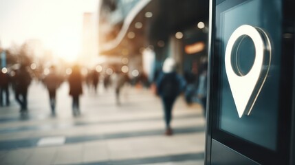 Fototapeta premium A directional marker in a busy city center.