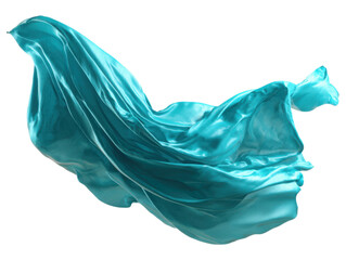 Flowing turquoise silk fabric studio 3d render abstract close-up. Isolated on transparent background, png.