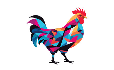 Geometric Mosaic-Style Rooster Illustration in Bold Multicolor Palette — Abstract Animal Artwork for Creative Decor, Folk-Inspired Designs, and Modern Vector Branding Assets