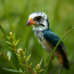 Fototapeta premium Contains a close-up of a bird with a striking appearance.