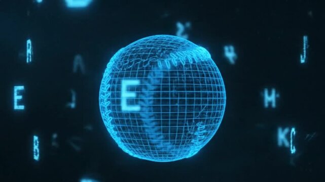 Futuristic Wireframe Softball with Holographic Stats Interface