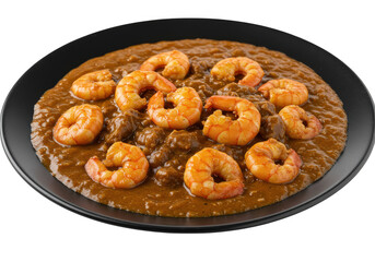 A delectable dish of shrimp curry served on a plate ready to be enjoyed for a tasty meal on transparent background