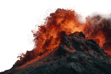 Volcanic eruption event nature lava flow mountain close-up view. Isolated on transparent background, png.