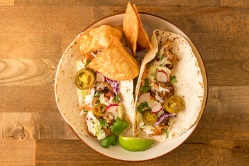shrimp tacos with tortilla chips