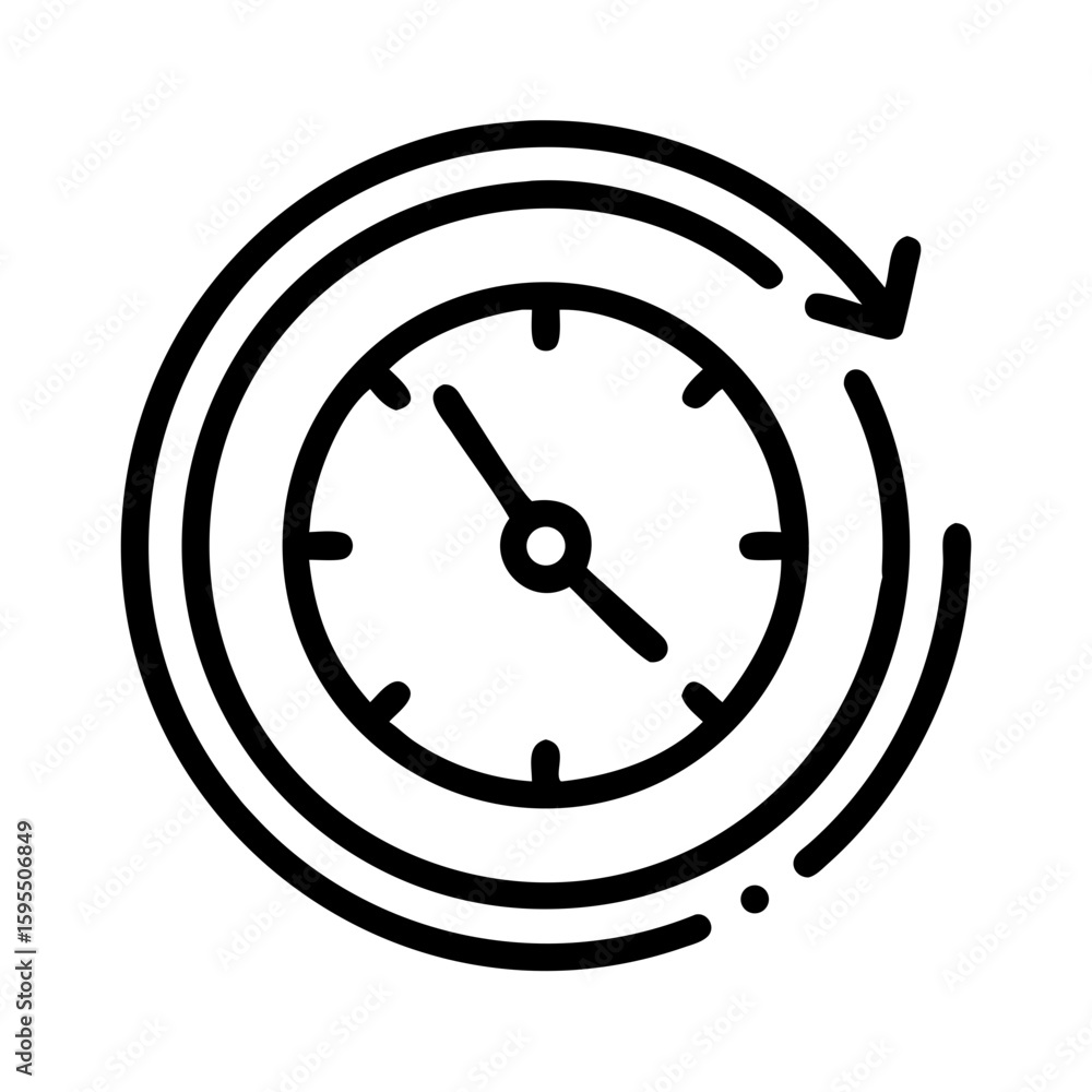 Poster minimalist clock icon with circular arrow symbolizing time flow