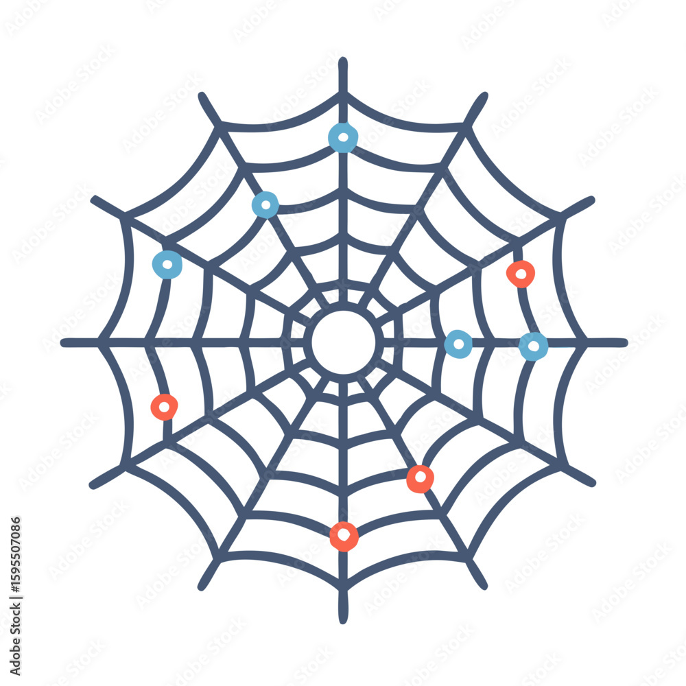 Poster abstract spider web with colorful nodes on white background
