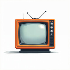 Retro orange television illustration featuring classic design with antennae, grooved texture. Vintage electronic device evokes nostalgia for old media, entertainment. Simple cartoon art style