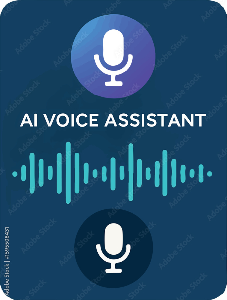 Poster flat vector ai voice assistant with waveform and microphone icon, modern interface look, isolated on